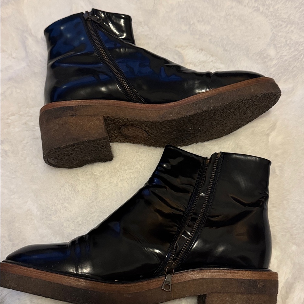 Dries Van Noten Ankle Boots Black Patent Zip Platform Gum Sole EU 40 US 10 - Picture 3 of 4